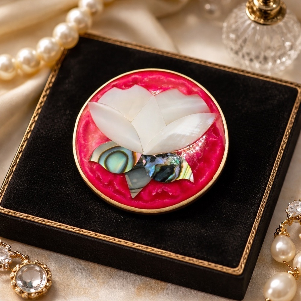 Vintage Alpaca Mexico Abalone & Mother of Pearl Lotus Brooch